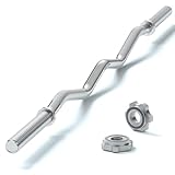 47" EZ Curl Bar Weight Lifting Bar, 1-inch Curling Bars for Weight lifting, Barbell bar for Hip Thrusts/Squats/Lunges for Gym and Home, With 2 Star Double Risk T-nuts (220lb Weight Capacity) (Silver)