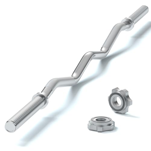 47" EZ Curl Bar Weight Lifting Bar, 1-inch Curling Bars for Weight lifting, Barbell bar for Hip Thrusts/Squats/Lunges for Gym and Home, With 2 Star Double Risk T-nuts (220lb Weight Capacity) (Silver) by LAVVON - Used condition - US$43.67
