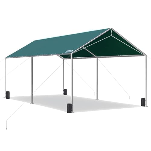 Image of Quictent 10x20 ft Heavy Duty Car Canopy Galvanized Frame Carport Outdoor Party Tent Boat Shelter with 3 Reinforced Steel Cables - Green