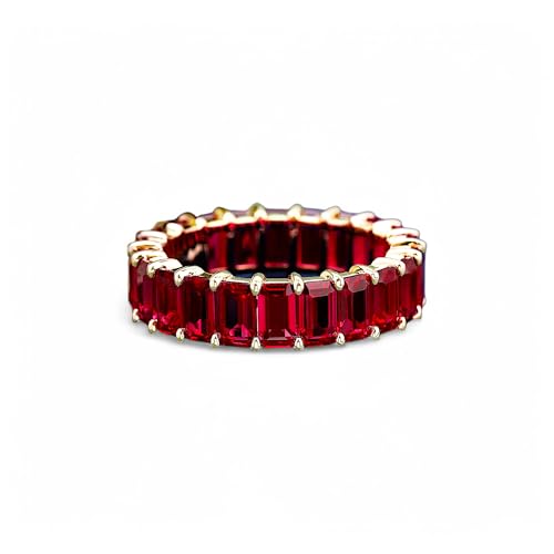 Lab-Created Ruby Eternity Band for Women | Emerald-Cut Gemstone Luxury Ring in 14K/18K Gold, Sparkling Wedding Band or Birthday Gift, Ethical Bridal Jewelry for Engagement