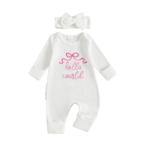 Nebworn Baby Girl Waffle Knit Romper Long Sleeve...