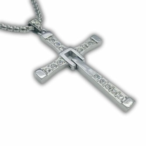 Corrente Masculina 'Cruz de Toretto' 60cm em Aço Inoxidável com Pedras de Zircônia – Colar Estilo Vin Diesel com Pingente 6x3cm - Acompanha Bolsa de Veludo