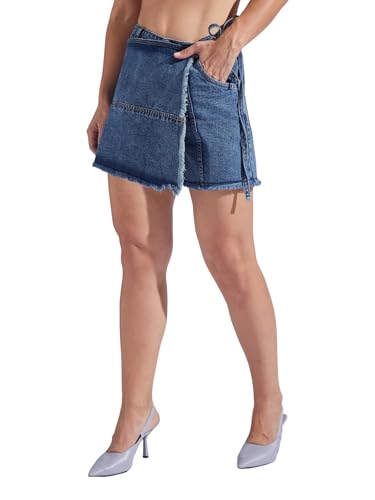 Image of Miss Chase Women's Relaxed Fit Mid Rise Highly Distressed Regular-Length Denim Shorts