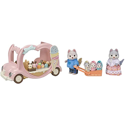 Sylvanian Families Ice Cream Van & 5636 Husky Family, Dollhouse Playsets Multicolor, ‎3 x 3.5 x 8.5 cm