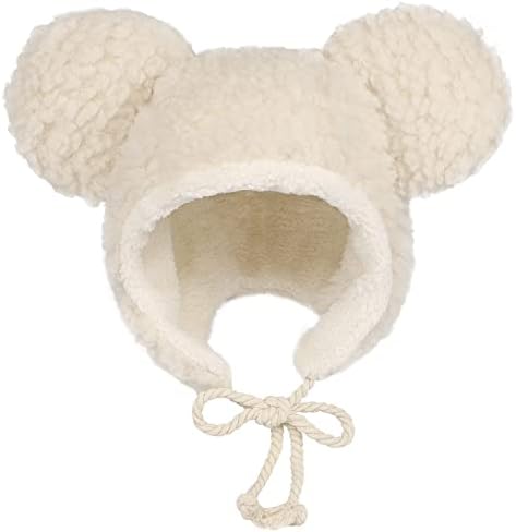WXOIEOD Women Plush Bear Hat, Super Soft Warm Hat with Big Ear Flaps, Cute Winter Warm Floppy Ear Beanie Cap for Unisex Adults Girls Halloween Cosplay Christmas Party Beige