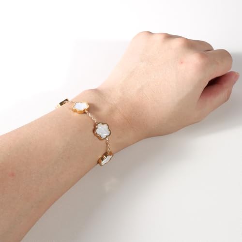 18K Gold Plated Clover Lucky Bracelet for Women White/Black2