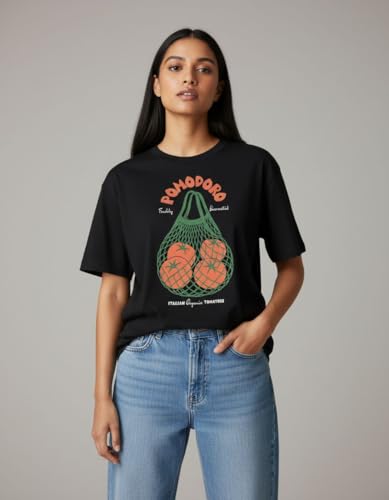 Image of Oversized Cotton T-Shirt for Women Half Sleeve Pomodoro Printed Tee - Breathable Loose Fit Asthetic Casual Wear for College and Daily Ou Outfits, Streetwear