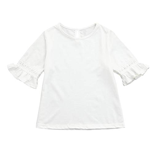 Baby Shirt 2-6 Years Old,Toddler Girls Kids Fall Winter Clothes Flare Sleeve Lace T-Shirt Solid Tops Blouse (3-4 Years Old, White)
