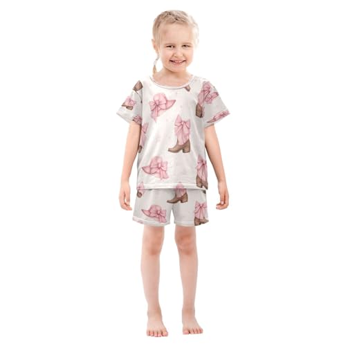 Pajama Sets Short Sleeve Pink Boots with Bows Soft Cotton Summer Sleepwear 2 Piece PJS Size 5-14T4
