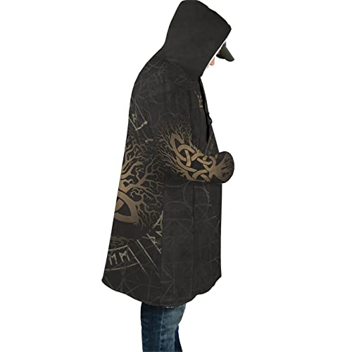 Viking Tattoo Men's Winter Warm Parka Yggdrasil 3d print Lightweight fashion casual lambswool plus size hooded jacket (Color : Tree of Life Y02, Size : Large)3