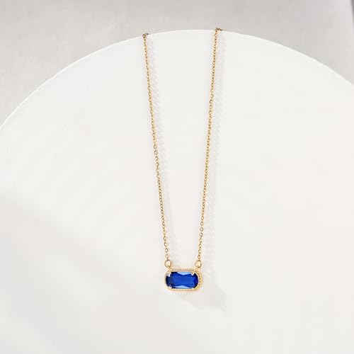 Birthstone Necklace for Women 14k Gold Plated Preppy Oval Stone Necklaces Trendy Zircon Pendant Necklaces Birthday Gifts for Women Mom Wife Friends4