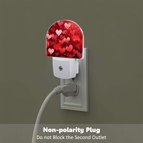 Image of Red Love Hearts Night Light Plug into Wall,Romantic Sweet Red Heart Dusk to Dawn Night Light,0.5w Energy Saving Sleep Friendly Nightlights for Kids, Ideal Gifts for Birthday Mother's Day