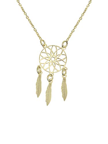 Aka Gioielli® - Collier Attrape Rêves Femme Pendentif Dreamcatcher en Argent 925 Plaqué Or, Longueur Réglable