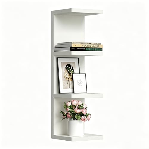Image of upsimples 4-Tier Floating Wall Shelf, White Vertical Vanity Decor Shelves