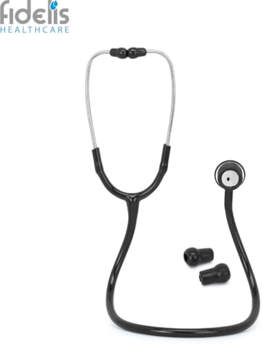 Image of Fidelis Healthcare Black Edition Dual Head Stainless Steel Stethoscope for Doctors, Medical Students & Nurses | High Acoustic Sensitivity, Lightweight Chestpiece, Flexible Tube Clinical Gear