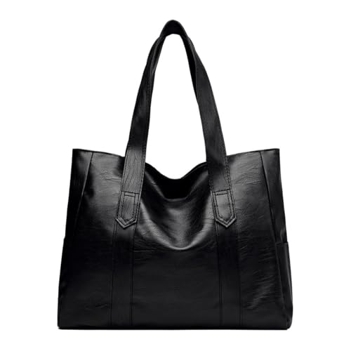 CHENXIAOHONG Bolsa tote retrô em couro macio,simples,versátil e elegante,ideal para o dia a dia feminino, bolsa de ombro(Preto)