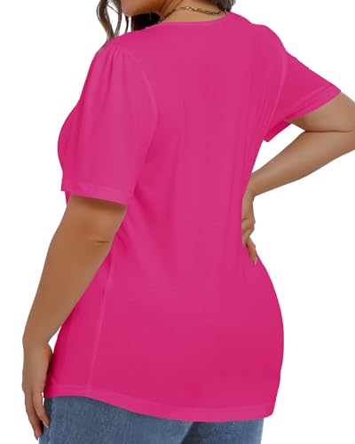 Image of Plus Size Tops for Women Pleated Summer Top Trendy Short Sleeve Shirts Casual Basic Tee Crew Neck Blouses 2026