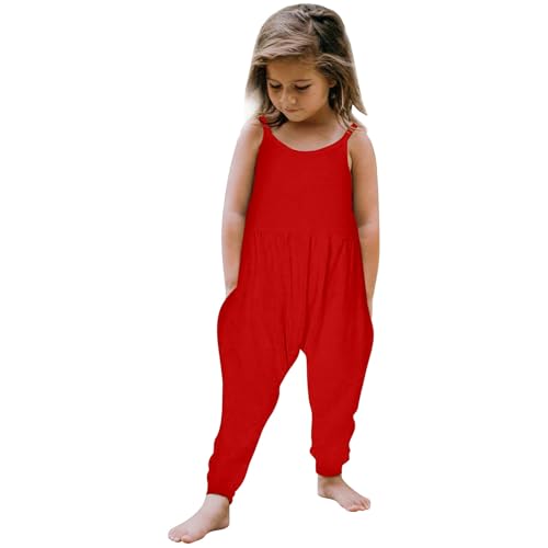 2026 niño niña niños bebé mono 1 pieza sin espalda mameluco sin mangas tirantes pelele verano trajes bolsillos ropa, rojo, 2-3 años