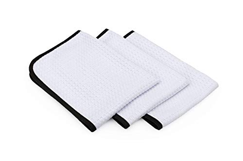 The Rag Company - Dry Me A River - Professional Korean 70/30 Blend, Microfiber Waffle-Weave, Drying & Detailing Towels, Soft Suede Edges, 390gsm, 16in x 24in, White (3-Pack)