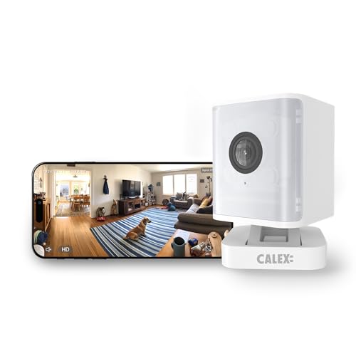 CALEX - Mini Indoor Surveillance Camera 2K, WiFi Home Security Cam with Spotlight & Motion Detection, Smart App Controlled, Night Vision, White