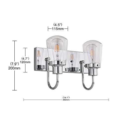 Image of Yaohong Modern Bathroom Lighting Fixtures Chrome Finish, 2-Light Vanity Lights Classic Style Wall Sconce with Clear Glass Shade for Hallway Entryway Kitchen Bedroom