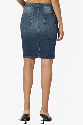 TheMogan Stone Wash Jean Pencil Knee Length Midi Stretch Denim Skirt2