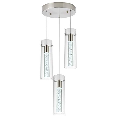 votag Kitchen Lighting Pendant Fixtures 3-Light LED Pendant Ceiling Fixture Brushed Nickel Bubble Cylinder Pendant Light with Adjustable Length for Kitchen Island Dinning Room Bedroom