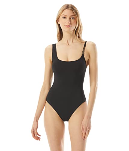 Michael Kors Signature Solid Logo Kette U-Ausschnitt Einteiler, Schwarz, 36