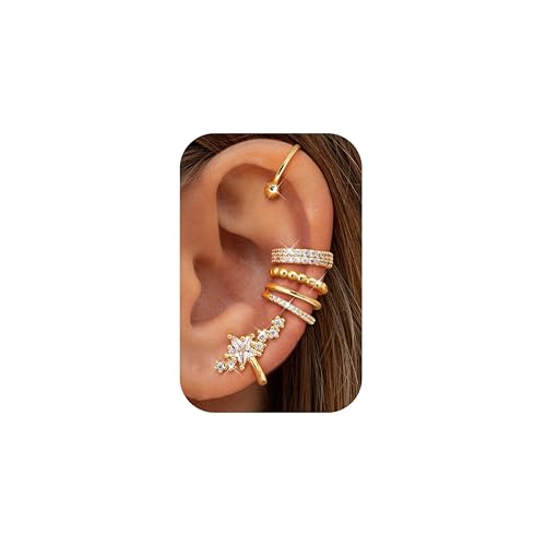 Dochais 5 Pièces Ear Cuff Or pour Femme Faux Piercing Oreille Boucle Oreille Sans Trou Manchette Oreille Femme Réglables Non Piercing Cartilage Clip Helix...