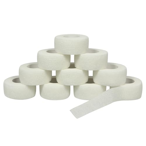 QiGui 10 Rouleaux Bande Cohésive Bandage Auto-adhésif Sports Elastiques Médical pour Doigt Mains Pieds Poignets 2.5cm (Blanc)