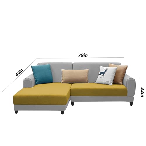 Image of Kraven LHS 4 Seater L Shape Sofa Set for Living Room (Yellow Grey Fabric) Premium Fabric Sofa
