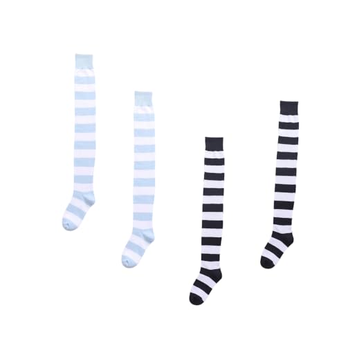 Image of Extra Long Striped Thigh High Socks Cute Soft Cotton Over the Knee Retro