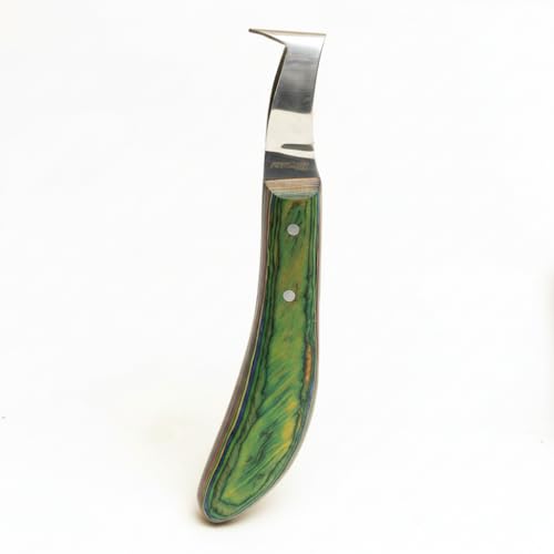Image of Premium Japanese Stainless Steel Long Loop Hoof Knife with a rhino hook and Smooth Wooden Handle - Perfect for Better Hoof Cleaning