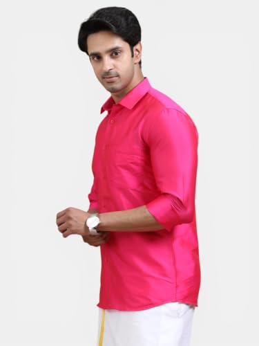 Image of Tattva Men Silk Blend Ethnic Shirt | Traditional South Indian Wear for Wedding, Festivals & Casual Wear