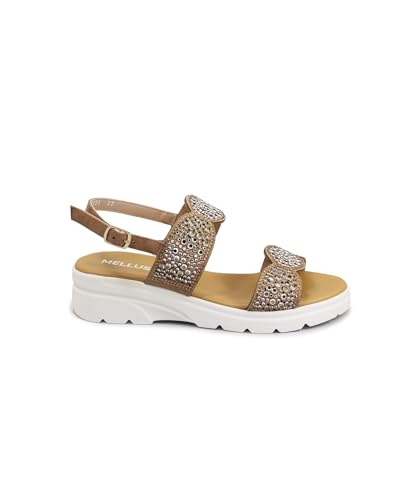 Sandales compensées brides strass femme Melluso R80233 marron clair nu-pieds