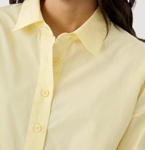 Image of Women's Butter Yellow Cotton Poplin Shirt | Quarter Sleeves | Relaxed Fit | Crispy Cotton Fabric | Button Down Collar | Casual Shirt | Classic Solid Colour |