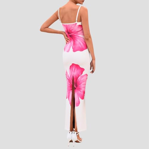 Image of Womens Summer Casual Floral Dresses Spaghetti Strap Bodycon Maxi Beach Dress Elegant Evening Party Long Dresses