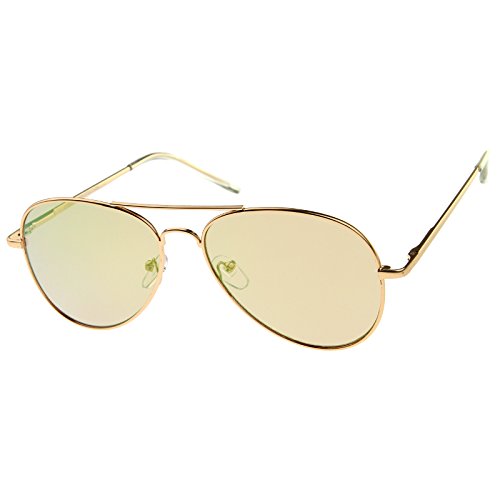 zeroUV Small Matte Metal Rose Gold Pink Mirror Flat Lens Aviator Sunglasses 56mm2