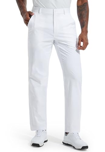 Men's Golf Pants 32' Classic Fit Quick Dry Lightweight Stretch Comfy Dress Work Business Casual Trousers for Men Clothing with Pockets, White, 34W x 32L
