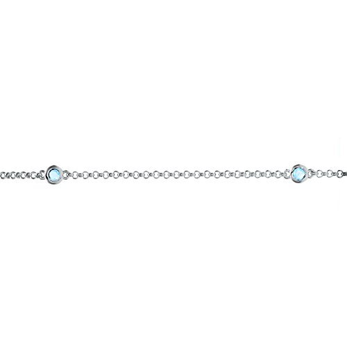 Round 3mm Natural Aquamarine Bracelet - Sterling Silver - 7" - Women's Gift3