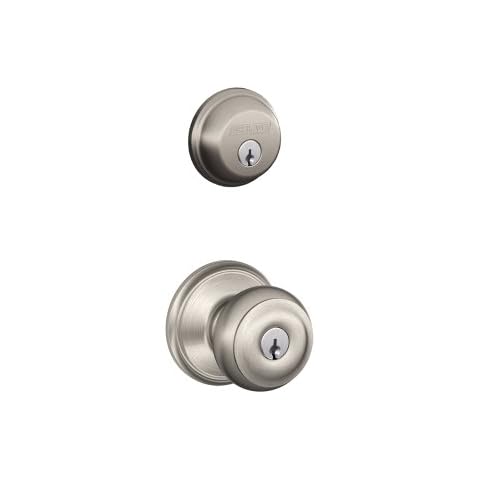 SCHLAGE Satin Nickel Deadbolt and Entry Georgian Knob Security Set Cover