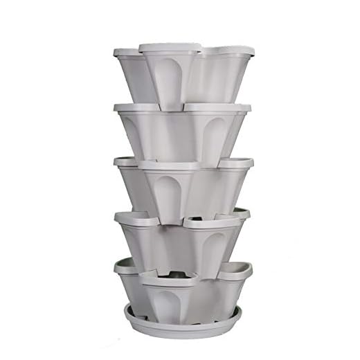 Mr. Stacky 5-Tier Strawberry and Herb Garden Planter - Stackable Gardening Pots with 10 Inch Saucer (Stone)