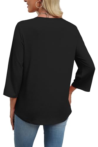 Image of WIHOLL 3 /4 Length Sleeve Womens Tops Boho V Neck Lace Shirt Trendy Blouses Dressy Casual Vacation Clothes S-3XL