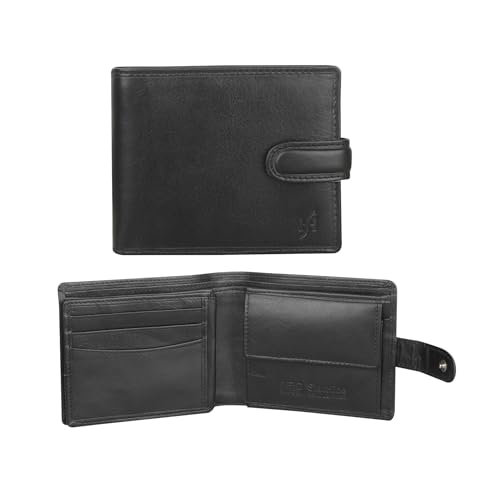 Mens RFID Blocking Luxury Italian VT Leather Billfold Purse Wallet 1212 (Black)