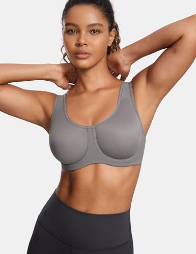 Image of SYROKAN Women's Max Control Underwire Sports Bra High Impact Plus Size with Adjustable Straps Unlined Bra