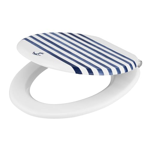 GoodHome Abattant WC Pilica blanc et bleu en MDF frein de chute motif ancre