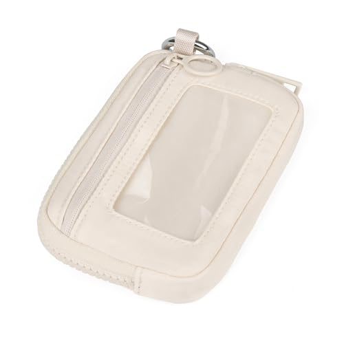Image of The Iris Wallet Zipper Mini Coin Purse Keychain ID Holder Wallet | Zip Card Case with ID Window Purses for Women Mini Portable Keychain Wallet,Beige