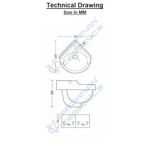 Image of Corner Wash Basin Wall Hung Mounted Glossy Finish White Sink for Bathroom - (16 x 16 x 7 Inch)