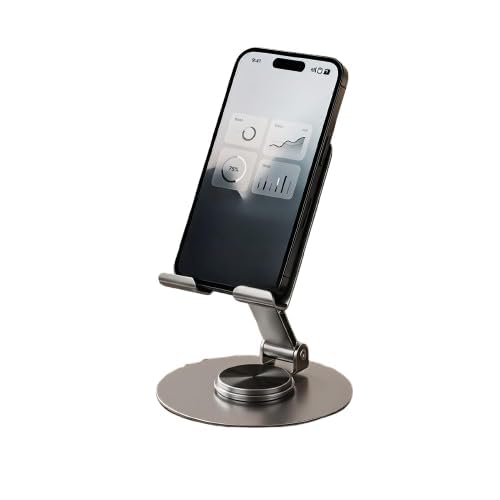 Image of Metal Mobile Phone Stand for Desk | Adjustable 360 Degree Rotating Foldable Holder for iPhone Android Smartphones | Anti Slip Stand for Video Calls Office Work