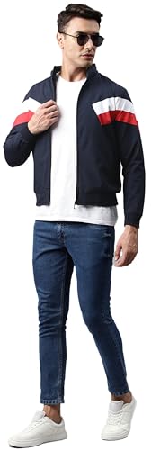 Image of ADBUCKS Men's Color Blocks Windcheater Standard Length Winter Jacket With Fur Inside For Outdoor